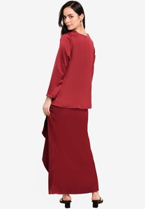 Hermoso Baju Kurung de Verano para Mujer, Color Puro, Floral, Crepé, Musulmán, Islámico, Casual, Holgado, Bordado, Elegante, Largo - Product Image 3