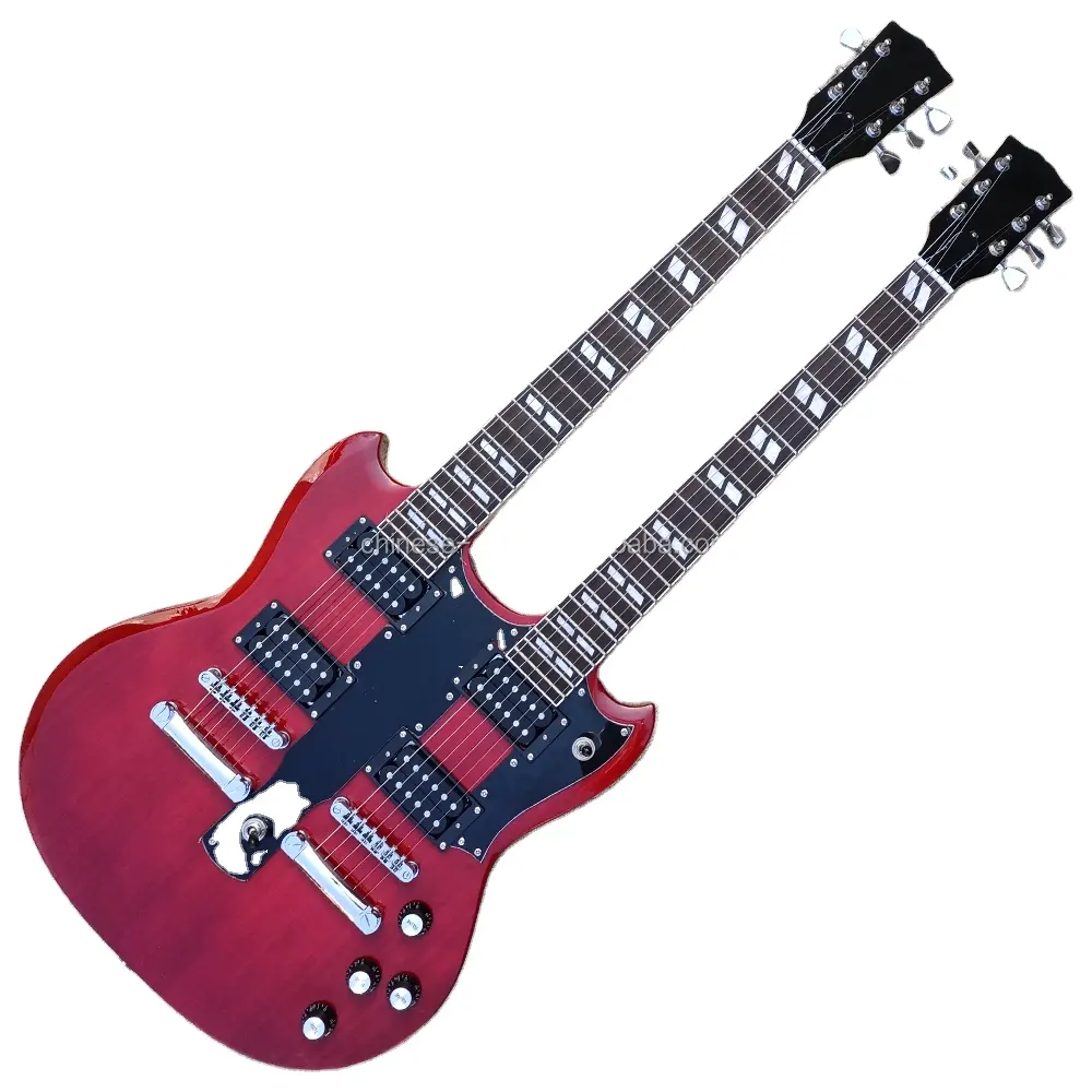Fljovem guitarra elétrica com pescoço duplo, barata, vermelho, 6 + 6 cordas, parafuso, corpo