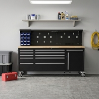 Armoire à outils mobile en acier robuste de 84 pouces, poste de travail à 22 tiroirs avec panneau arrière perforé et plan de travail en bois de caoutchouc, personnalisable OEM