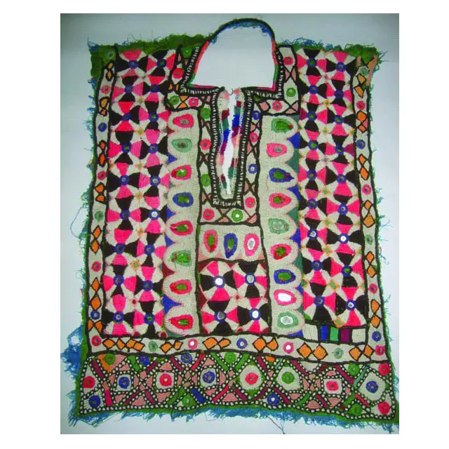 Kerajinan jahit Vintage nunani baloch suku banyara leher Yoke cermin bordir kerja Applique Patch yoke gaun Festival Muslim
