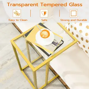 Wholesale Tempered Glass Gold C Shaped Side End Table C-Shaped Tables Small Snack Coffee Sofa Side Table For Living Room
