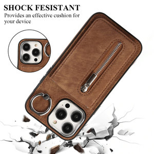Funda de tarjeta con cremallera y cierre de anillo de dedo con sensación de piel inferior superior para <span class=keywords><strong>iPhone</strong></span> 11 <span class=keywords><strong>14</strong></span> 15 16 <span class=keywords><strong>Pro</strong></span> Max Wallet Fundas para teléfonos móviles con anillo - Product Image 4