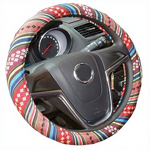 Housse de volant de voiture Istn Medium en toile de lin épaisse de style ethnique <span class=keywords><strong>OLIVER</strong></span>, antidérapante et absorbant la transpiration (14,5"-15" D) - Product Image 1
