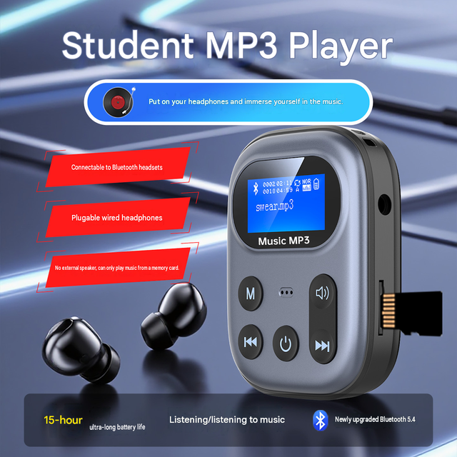 MP3 Player & Transmitter, Student Portable Walkman with TF Card Slot and Super Long Battery Life