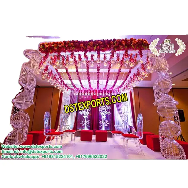 Diamond Crystal Mandap Set Switzerland Indian Wedding Crystal fitted Pillars Mandap Hindu Marriage Mandaps