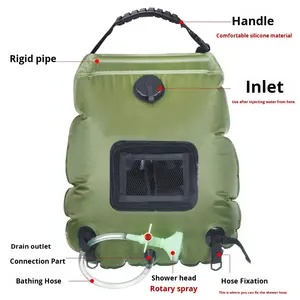 20L sac de bain extérieur <span class=keywords><strong>solaire</strong></span> randonnée Camping sac de douche Portable <span class=keywords><strong>chauffage</strong></span> bain eau stockage sac <span class=keywords><strong>tuyau</strong></span> commutable pommeau de douche - Product Image 2
