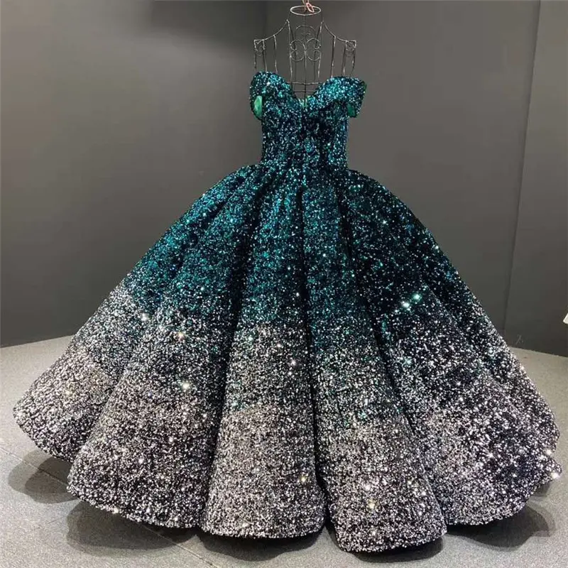 Hot Selling Sequin Fabric Bridesmaid Romantic Bridal Princess Gowns Ball Gown Wedding Prom Evening Dresses
