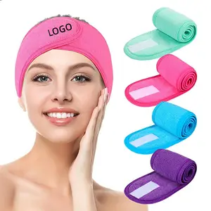 Özel Logo ayarlanabilir streç Yoga makyaj Wrap işlemeli bantlar kadınlar için yüz yıkama Hairband Terry Spa kafa bandı