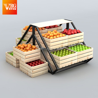 Boxue Commerciële Metalen Fruit- en Groentepresentatie Rek 3-Laags Gelaagd Productenrek Zwaarbelastbaar Staal voor Supermarkt Kruidenier