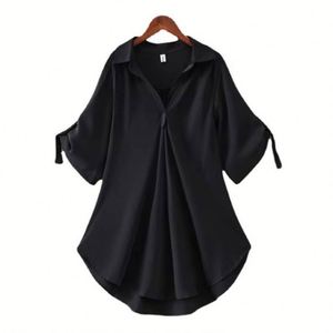 Women's Regular Fit Casual Vintage Chiffon Plus Size Autumn Spring Blouse Stand Collar <b>Raglan</b> Sleeve Quick Dry Nylon Front Logo - Product Image 6