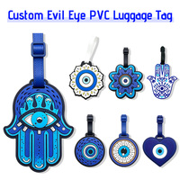 Étiquettes de bagage personnalisées en PVC motif Evil Eye, protection Nazar, étiquettes de voyage en caoutchouc souple pour valise, cadeau de marque, parfaites pour la vente en ligne.