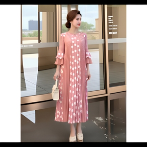 Nouvelle Robe Plissée Miyake Élégante et Décontractée Mi-<span class=keywords><strong>Longue</strong></span> pour Femme, Manches à Volants, Ourlet Plissé, Motif à Pois, Collection Été 2026 - Product Image 3