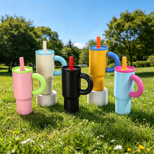 Stainless Steel Tumbler <b>With</b> <b>Straw</b> 25oz/40oz Vacuum Insulated Travel Mug Modern Design Colorful Handle - Product Image 6