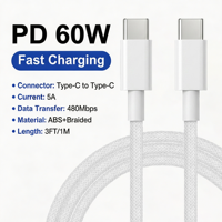 Cable USB C a C de Carga Rápida PD de Nailon Trenzado de 60 W con Color Personalizado OD 3.8 para iPhone y MacBook