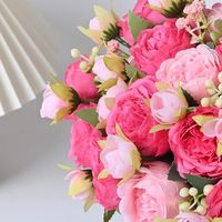 Buket Bunga Peony 5 Tangkai YM Natural Silk, Bunga Dekorasi Pernikahan, Bunga Mawar Buatan