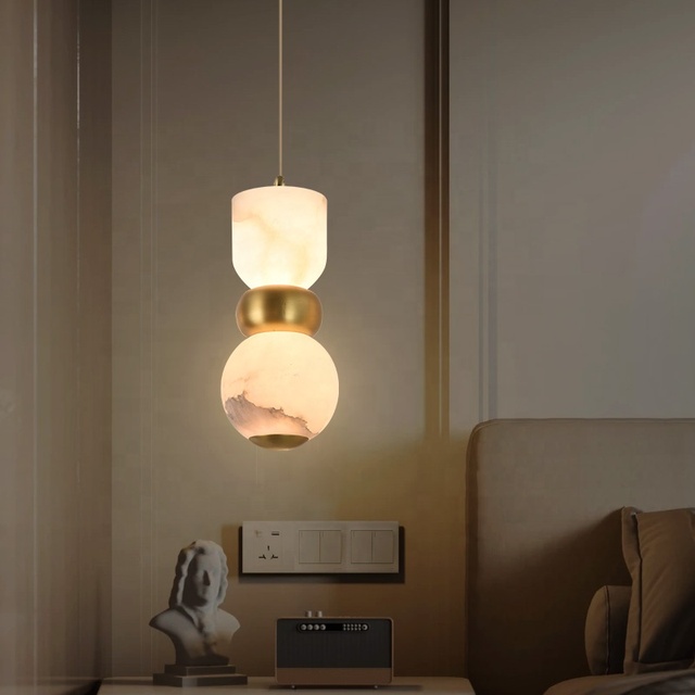 Modern Luxury Marble Hotel Chandelier Nordic Design Villa Living Room Bedside Decoration Lighting Natural Texture Alabaster Lamp