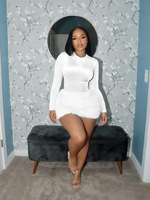 Nouvelle Collection Printemps : Ensemble Deux Pièces Sexy pour Femme - Body à Manches Longues et Mini-Robe Moelleuse Taille Haute