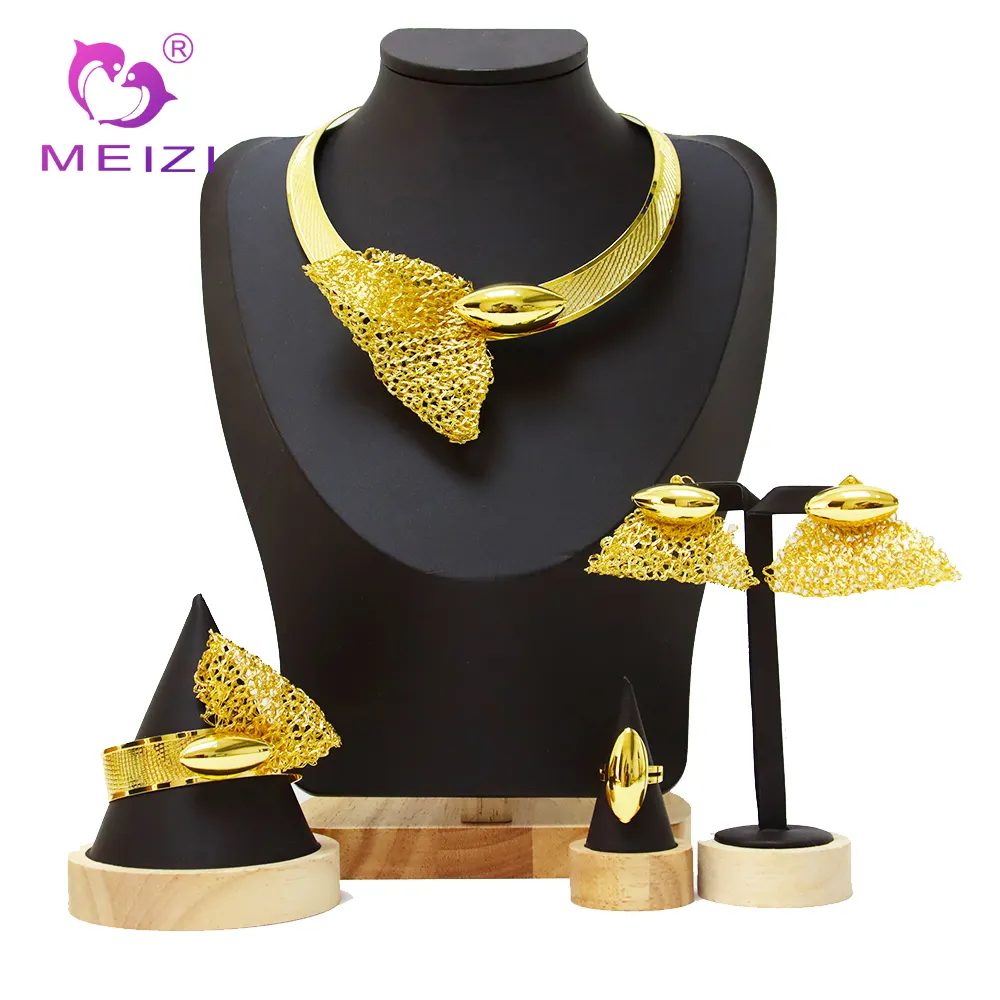 MEIZI Women's Jewelry Set Latest Hot Sale Italian Golden Plated 18k Gold Bracelet Pearl Flower Pattern Bridal Wedding Gift