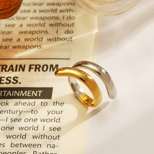 Stainless Steel <b>Ring</b> Gold Plated Two Tone Open Snake Design Women's Fashion Jewelry Gift - Product Image 1