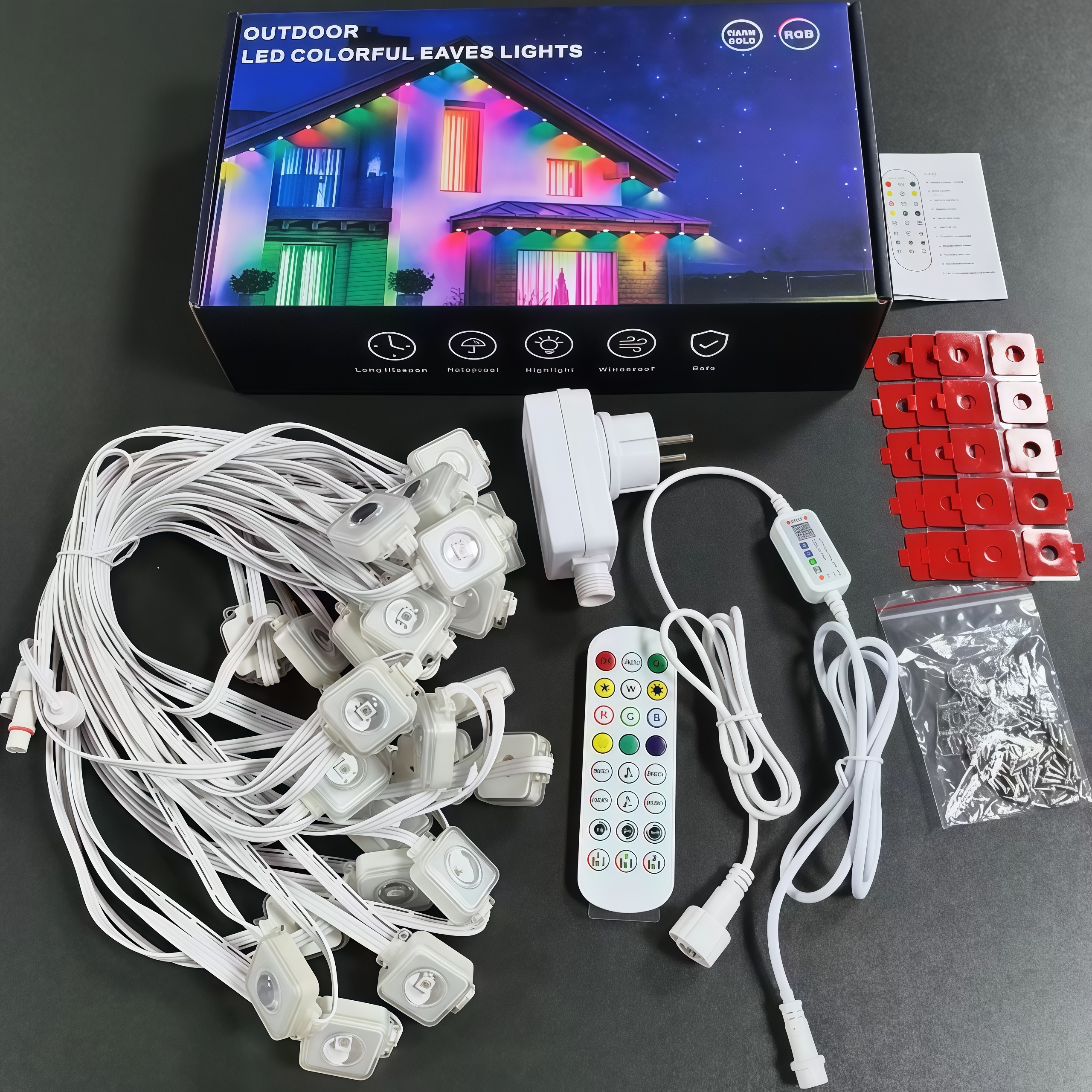 KCX DC24V RGBIC Magic Color LED Point Pixel Light Permanent Building Roof String Light Outdoor Waterproof Eaves Lighting