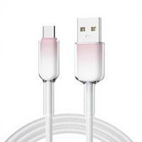 Cable USB a Tipo-C Morado, Carga Rápida 3A, Diseño Degradado de Cristal de Hielo, Nylon, Conductor de Cobre Puro para Teléfono Móvil e iOS
