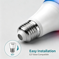 Ampoule LED WiFi Intelligente E27 RGBW Multicolore, Blanc Réglable, Contrôle par APP, Éclairage Ambiant Domestique