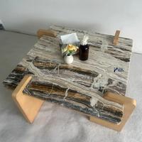 Table basse moderne personnalisée en marbre Tiramisu avec base en bois massif, table centrale en pierre naturelle pour salon