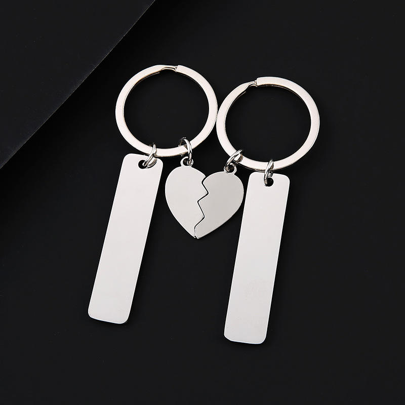 5012 longues bandes + demi-cœur + porte-clés - paire argentée