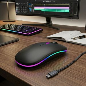 Souris Bluetooth personnalisée avec logo, souris mince à LED noire mate, souris Bluetooth double mode, silencieuse, ultra-fine, souris de bureau mince - Product Image 1