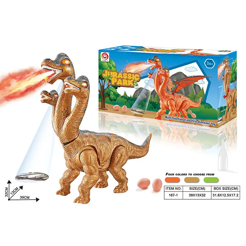 Electric Sound And Light Dinosaur Three Heads Brachiosaurus Toys Electric Walking Movement Dinosaur Kids Toys With Spray