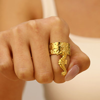 Bague ouverte en acier inoxydable Kirin non ternir fête de tous les jours plaqué or style tendance avec éléments océaniques-breloque étoile de mer en coquille