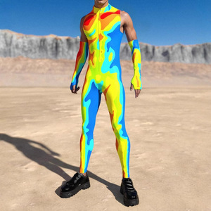 King Mcgreen Star Men Sexy Irregular Impreso Body Punk Halloween Cosplay Tight Rave Party Imagen térmica Mangas Monos - Product Image 2