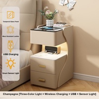 Table de chevet intelligente avec chargeur sans fil, LED, multifonctionnelle, tiroir de rangement, meuble de chambre à coucher pour petits espaces