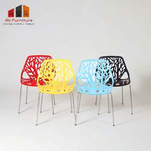 Chaise <span class=keywords><strong>de</strong></span> salle à manger en plastique avec dossier ajouré et pieds en métal, chaise moderne polyvalente pour la maison, le restaurant, le café, le bureau, les réunions - Product Image 4