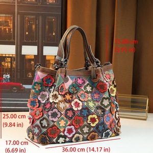 Sac Ando en cuir de vache véritable, sac fourre-tout pour femme, sac à bandoulière coloré en patchwork - Product Image 3
