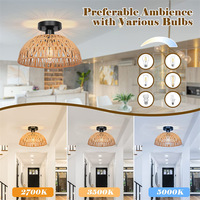Plafonnier LED bohème en fer et rotin tressé à la main, style vintage pastoral campagnard créatif pour bureau et salle à manger
