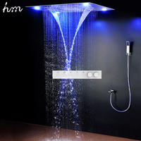 Ensemble de douche LED moderne pour plafond, grand système de douche pluie cascade 600*800 MM, robinet de douche thermostatique de luxe pour salle de bain