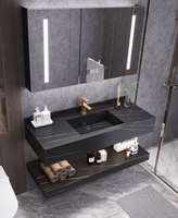 Ensemble de meuble-lavabo de salle de bain minimaliste moderne en MDF avec vasque en céramique sous-couche double couche en pierre frittée effet marbre, compatible Maison Intelligente, style Bar et Ferme