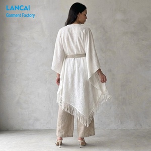 <span class=keywords><strong>Abito</strong></span> Tunica Minimalista in Lino Personalizzato, Elegante con Maniche Larghe e Orlo con Frange, Abbigliamento Resort, Vestito da Donna con Scollo a V e Nappe, Stile <span class=keywords><strong>Boho</strong></span> <span class=keywords><strong>Chic</strong></span> - Product Image 3