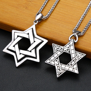 Yunnique – collier avec pendentif étoile pour hommes, design hexagramme en argent tibétain, chaîne de pull à la mode, bijoux cadeau - Product Image 1
