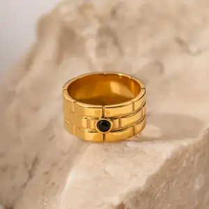 Wholesale Fashion Jewelry Rings 18K Gold Plated Stainless Steel agate Rings Jewelry Women YRS101