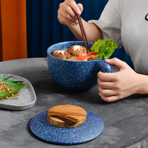 Bol à soupe et à <span class=keywords><strong>salade</strong></span> en céramique de haute qualité avec couvercle, style minimaliste, créatif pour la maison, vente en gros, fabriqué en pierre de Maifan - Product Image 2