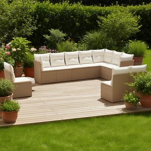 Conjunto de Sofás de Jardín de Ratán Beige para 10 Personas, Muebles de Exterior con Cojines, Diseño Contemporáneo - Product Image 2