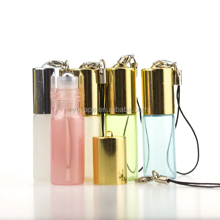 Boş taşınabilir kalın şişe anahtarlık 3ml 5ml 10ml inci uçucu yağ parfüm cam şişe ile kordon ve altın/gümüş kap