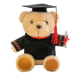 QY新品毕业娃娃博士熊学生制服熊毛绒玩具单身汉熊娃娃大学礼品印刷标志