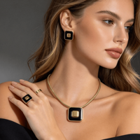 Ensemble de bijoux de luxe pour femmes, collier en métal incrusté de coquillages géométriques élégants