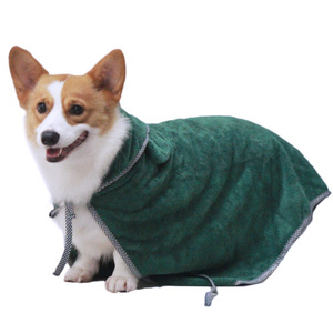 Pet-friendly Microfiber Absorbent <b>Towel</b> With <b>Hood</b> Dark Green And Dark Gray For Dog Grooming - Product Image 5