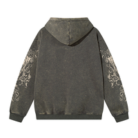 Sweat à capuche zippé personnalisé pour homme OEM ODM, motif imprimé ailes d'ange sur les manches, délavé à l'acide, effet usé, coupe oversize, style streetwear