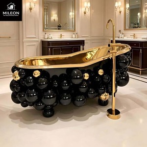 Vasca da <span class=keywords><strong>Bagno</strong></span> Freestanding di Lusso Nera e Oro <span class=keywords><strong>con</strong></span> Design a Bolle, Vasca da <span class=keywords><strong>Bagno</strong></span> Artistica per Ville e Hotel - Product Image 4