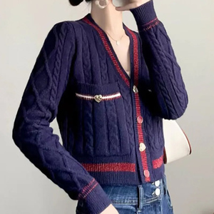 Cárdigan de <span class=keywords><strong>Punto</strong></span> de Moda para <span class=keywords><strong>Mujer</strong></span> al por Mayor para Primavera con Cuello en V Chaqueta <span class=keywords><strong>Corta</strong></span> Top Suéter de Fabricante - Product Image 2